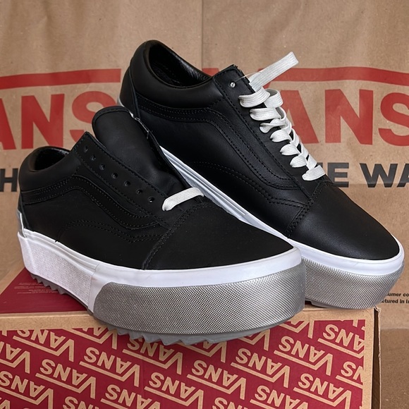 Vans Old Skool Stacked Platforms Shiny Black/True White Men’s - Picture 6 of 16